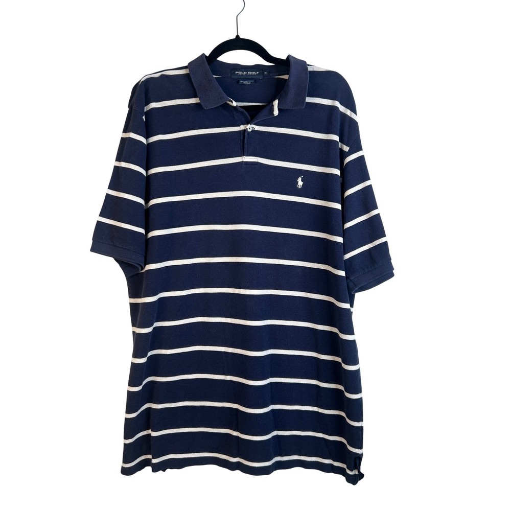 Polo Golf Ralph Lauren Men's Navy Blue Striped Pima Cotton Polo Shirt Size XL